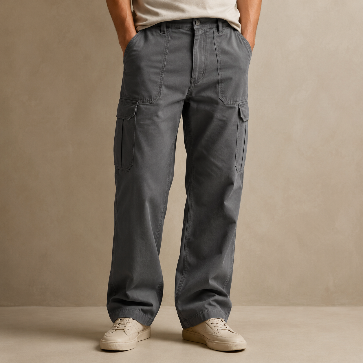 Slate-gray relaxed utility trousers